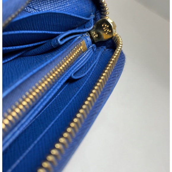 Prada Sapphire Saffiano Leather Zip around Wallet - Picture 8 of 13
